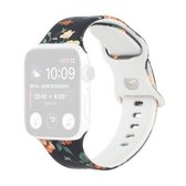 8-gesp bedrukte vervangende band horlogeband voor Apple Watch Series 6 & SE & 5 & 4 44 mm/3 & 2 & 1 42 mm (zwarte achtergrond Rose)