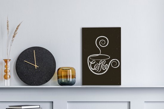 Canvas Schilderij Spreuken - Krijtbord - Quotes - Coffee - 20x30 cm - Wanddecoratie