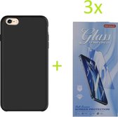 iPhone 7 / 8 TPU Silicone rubberen hoesje + 3 Stuks Tempered screenprotector - zwart