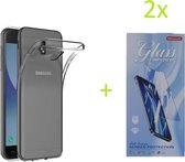 Samsung Galaxy J3 2017 Hoesje Transparant TPU Siliconen Soft Case + 2X Tempered Glass Screenprotector