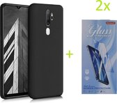 Oppo Find X2 Neo TPU Silicone rubberen hoesje + 2 Stuks Tempered screenprotector - zwart