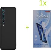 Xiaomi Mi 10 Lite TPU Silicone rubberen hoesje + 1 stuk Tempered screenprotector - zwart