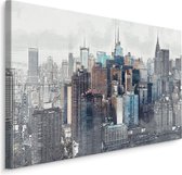 Schilderij - Panorama van New York , Wanddecoratie , Premium print