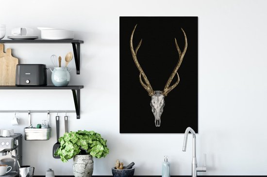 Peinture sur toile Deer - Antlers - Or - 40x60 cm - Décoration murale
