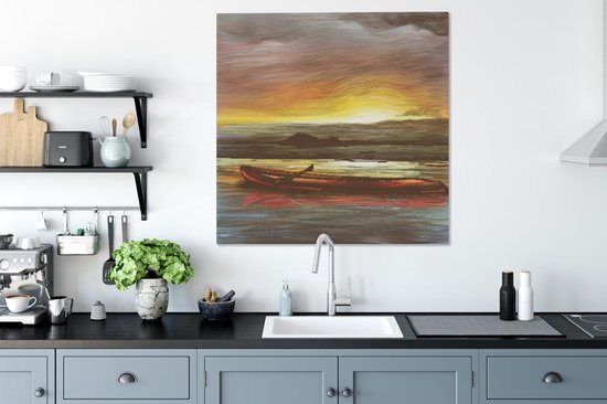 Toile Peinture Bateau - Mer - Soleil - 90x90 cm - Décoration murale