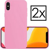 Hoes voor iPhone Xs Hoesje Back Cover Siliconen Case Hoes - Roze - 2x