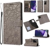 Voor Samsung Galaxy Note20 Ultra Skin Feel Reliëf Zonnebloem Horizontale Flip Lederen Case met Houder & Kaartsleuven & Portemonnee & Lanyard (Grijs)