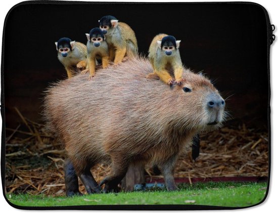 Housse ordinateur 15 pouces 38x29 cm - Capybara - Housse Macbook & Laptop A Capybara avec des singes dessus - Housse ordinateur portable avec photo