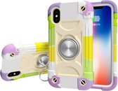 Schokbestendige siliconen + pc-beschermhoes met dubbele ringhouder voor iPhone X / XS (kleurrijk beige)