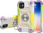 Schokbestendige siliconen + pc-beschermhoes met dubbele ringhouder voor iPhone 11 Pro Max (kleurrijk beige)