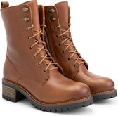 Mysa Iris dames leren enkellaarzen - Gevoerde veterschoenen - Cognac Bruin Leer - Maat 42