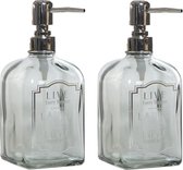 2x stuks zeeppompjes/zeepdispensers van glas zilver 450 ml - Badkamer/keuken zeep dispenser