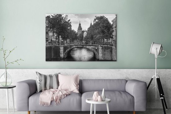 Peinture sur toile Amsterdam architecture sur le Spiegelgracht - noir et blanc - 120x80 cm - Décoration murale