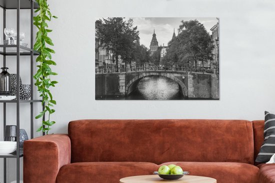 Peinture sur toile Amsterdam architecture sur le Spiegelgracht - noir et blanc - 120x80 cm - Décoration murale