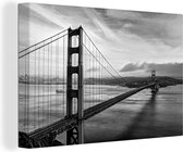 Canvas Schilderij Zonsondergang boven de Golden Gate Bridge in San Francisco - zwart wit - 180x120 cm - Wanddecoratie XXL