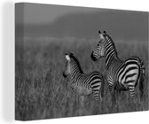 Canvas Schilderij Moeder en baby zebra - zwart wit - 30x20 cm - Wanddecoratie
