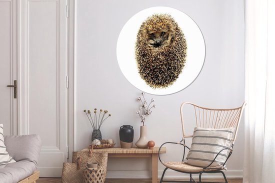 WallCircle - Muurstickers - Behangcirkel - Egel - Wit - Bruin - Neus - ⌀ 140 cm - Muurcirkel - Zelfklevend - Ronde Behangsticker