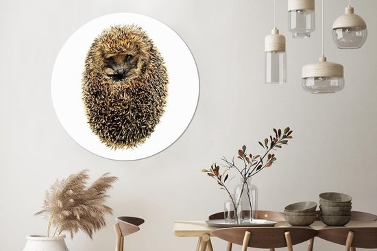 WallCircle - Muurstickers - Behangcirkel - Egel - Wit - Bruin - Neus - ⌀ 140 cm - Muurcirkel - Zelfklevend - Ronde Behangsticker
