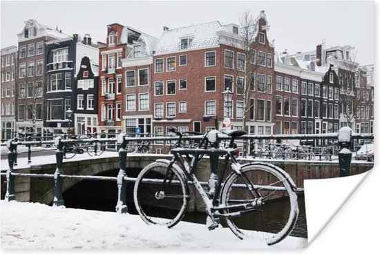 Poster Amsterdam - Fiets - Winter - 30x20 cm