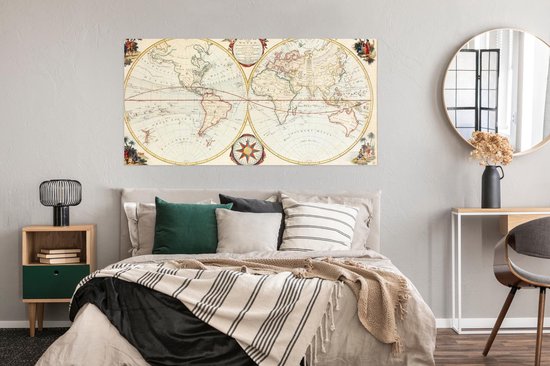 Affiche Carte du Wereldkaart - Rétro - Histoire - 150x75 cm