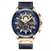 Hidzo Heren Horloge Curren Ø 50 - Met Datumaanduiding - Donker Blauw/Rosé - Kunstleer - Inclusief Horlogedoosje