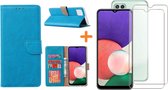 Samsung A22 5G hoesje bookcase Blauw - Samsung Galaxy A22 5G hoesje portemonnee boek case - A22 book case hoes cover - Galaxyt A22 5G screenprotector / 2X tempered glass