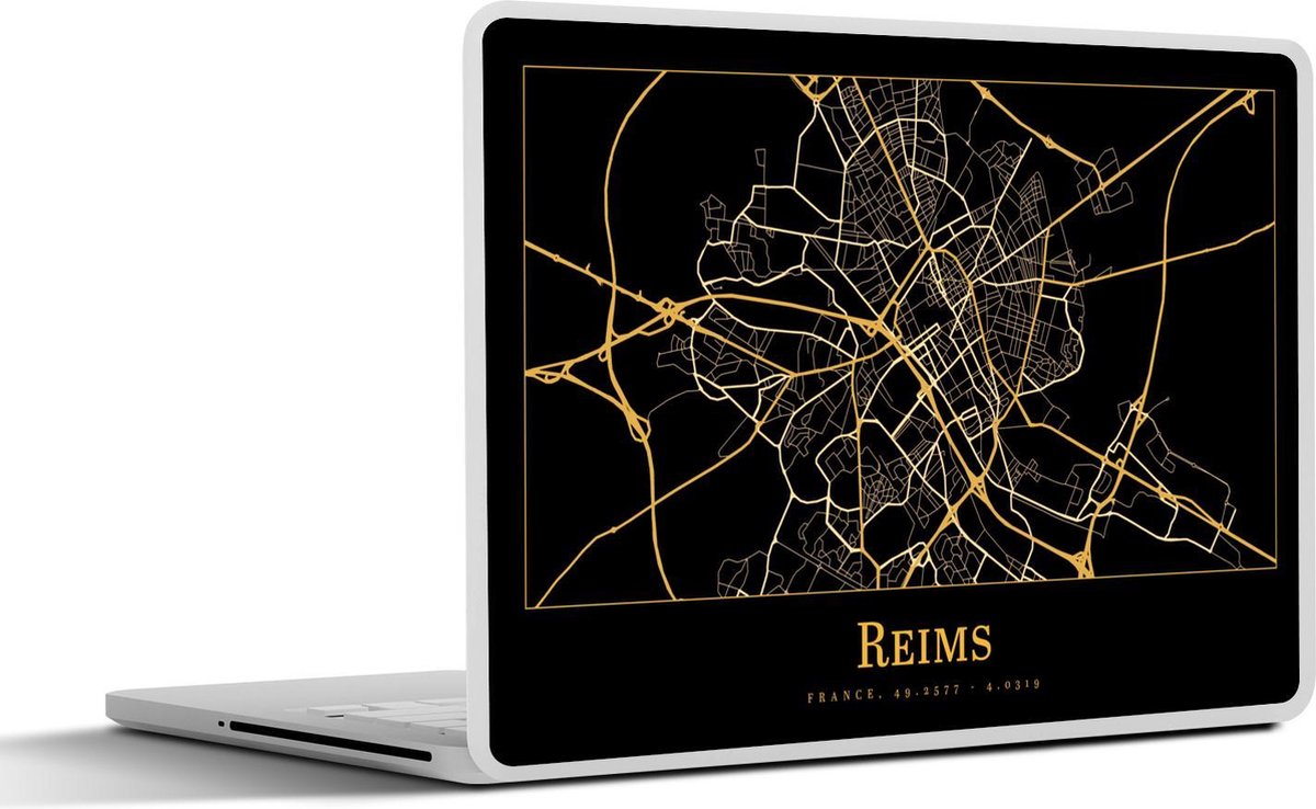 Laptop sticker - 17.3 inch - Kaart - Reims - Zwart - Goud - 40x30cm - Laptopstickers - Laptop skin - Cover