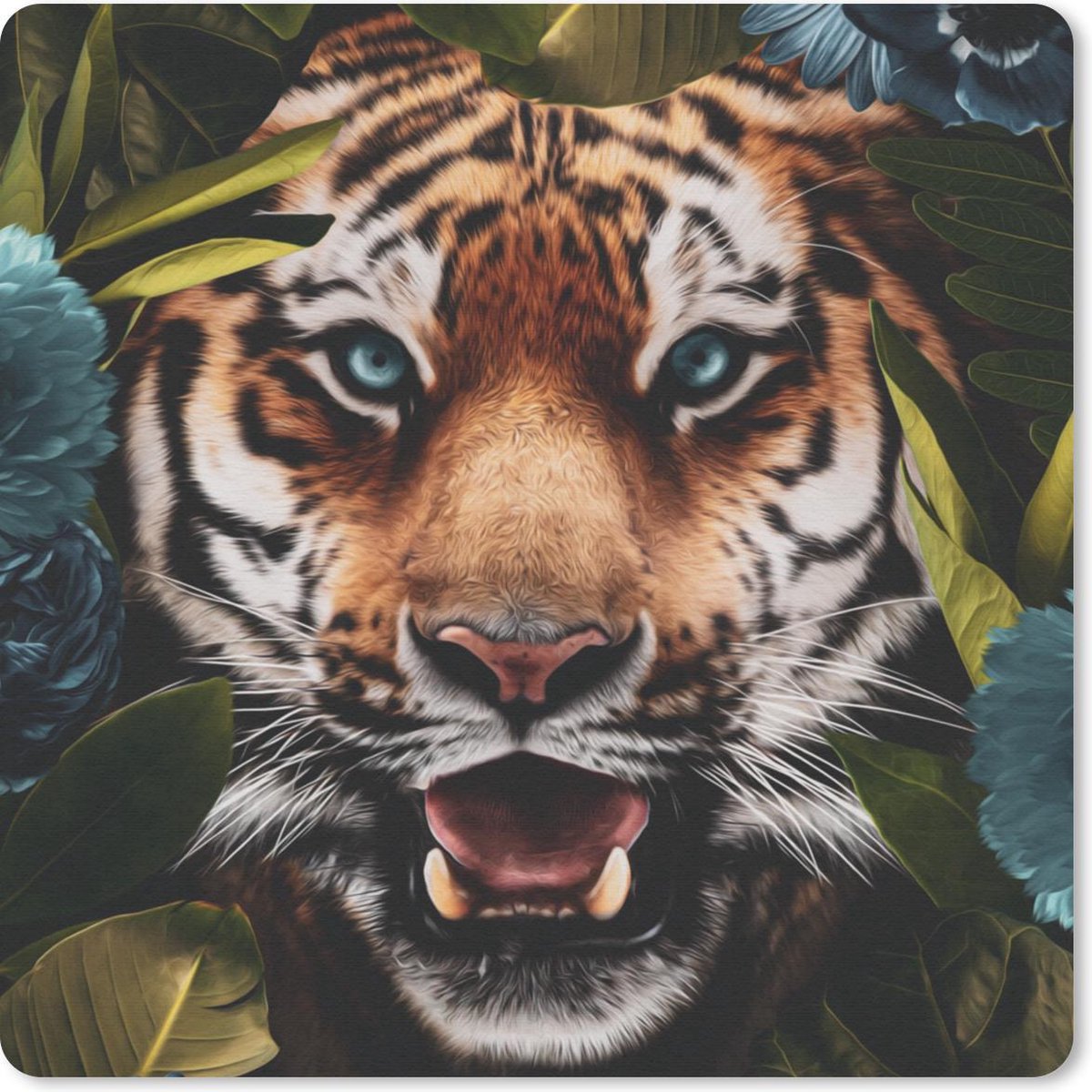 Muismat 20x20 cm - Mousepad Tijger - Jungle - Bloemen - Muismatten