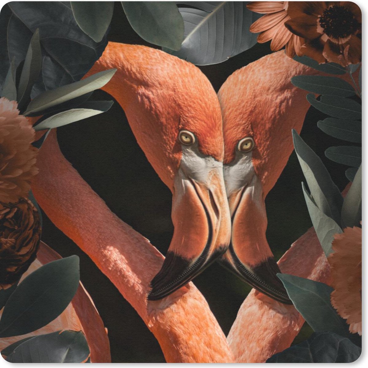 Muismat 30x30 cm - Mousepad Flamingo - Bladeren - Bloemen - Muismatten