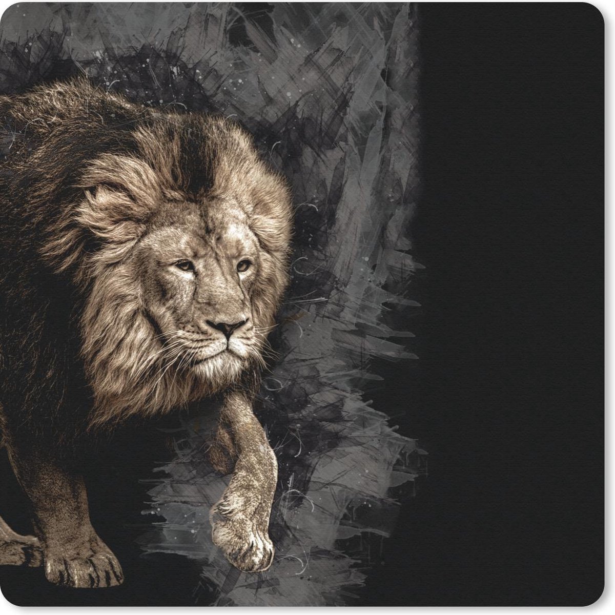 Muismat 30x30 cm - Mousepad Leeuw - Dieren - Zwart - Muismatten