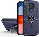 Voor Motorola Moto G Play (2021) koolstofvezelpatroon pc + TPU-beschermhoes met ringhouder (saffierblauw)