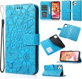 Skin Feel Reliëf Zonnebloem Horizontale Flip Leren Case met Houder & Kaartsleuven & Portemonnee & Lanyard Voor iPhone 11 Pro (Blauw)