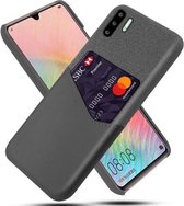 Voor Huawei P30 Pro Doek Textuur PC + PU lederen achterkant Schokbestendig hoesje met kaartsleuf (grijs)