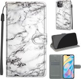 Spanning Gekleurde Tekening Magnetische Sluiting Horizontale Flip PU Lederen Case met Houder & Kaartsleuven Voor iPhone 13 (C01 Wit Marmer)