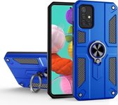 Voor Samsung Galaxy A71 4G koolstofvezelpatroon pc + TPU-beschermhoes met ringhouder (donkerblauw)