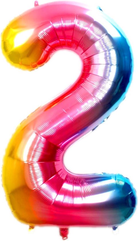 Ballon Cijfer 2 Jaar  Regenboog Verjaardag Versiering Cijfer Helium Ballonnen Regenboog Feest Versiering 36 Cm Met Rietje