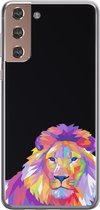 Samsung Galaxy S21 Telefoonhoesje - Transparant Siliconenhoesje - Flexibel - Met Dierenprint - Leeuw - Roze