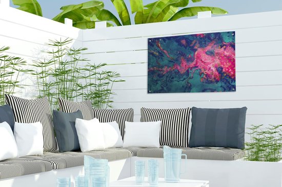 Tuindecoratie Marmer - Verf - Roze - Blauw - 60x40 cm - Tuinposter - Tuindoek - Buitenposter
