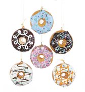 Kurt S. Adler kerstbal - Donuts - set van 6 - wit zwart roze blauw - 7cm