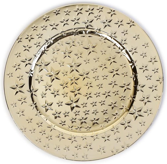 1x stuks kaarsenborden/onderborden goud met sterren 33 cm - Kaarsenbord/onderzet bord voor kaarsen