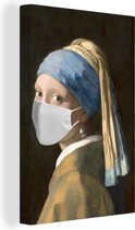 Peintures sur toile Fille avec une boucle d'oreille en perle - Johannes Vermeer - Masque facial - 60x90 cm - Décoration murale