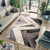 Tapiso Fiesta Vloerkleed Woonkamer Slaapkamer Grijs Creme Zigzag Design Modern Abstract Duurzaam Interieur Hoogwaardig Tapijt Maat - 60x110