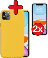Hoesje Geschikt voor iPhone 11 Pro Max Hoesje Siliconen Case Hoes Met 2x Screenprotector - Hoes Geschikt voor iPhone 11 Pro Max Hoes Cover Case - Geel