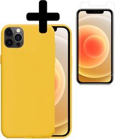 Hoes voor iPhone 12 Pro Max Hoesje Geel Siliconen Case Met Screenprotector - Hoes voor iPhone 12 Pro Max Hoesje Hoes met Screenprotector - Geel