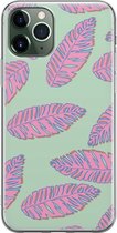 iPhone 11 Pro Hoesje - Siliconen Hoesje - Transparant - Flexibel - Shockproof - Met Plantenprint - Tropische Blaadjes - Lichtgroen