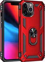 Apple iPhone 13 Pro Max Hoesje - Mobigear - Armor Ring Serie - Hard Kunststof Backcover - Rood - Hoesje Geschikt Voor Apple iPhone 13 Pro Max