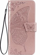 iPhone 11 Pro Max Book Case Hoesje met Patroon - Vlinderpatroon - PU Leer - Pasjeshouder - Apple iPhone 11 Pro Max - Rose Goud