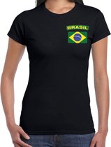 Brasil t-shirt met vlag zwart op borst voor dames - Brazilie landen shirt - supporter kleding M