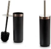 2x stuks WC-borstels/toiletborstels inclusief houder zwart 38 cm van RVS - Toiletgarnituur
