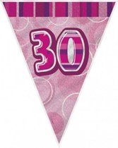vlaggenlijn Glitz cijfer '30' 274 cm roze